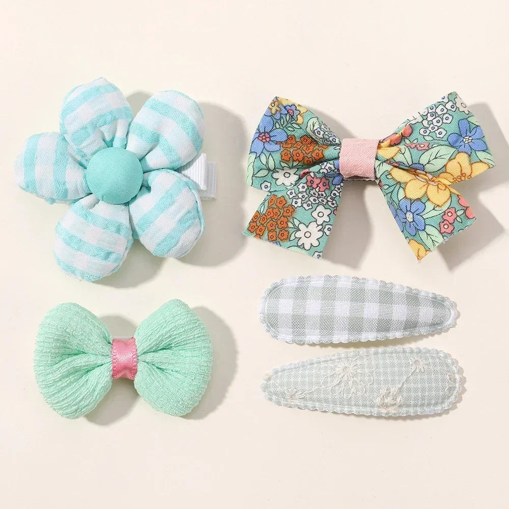 Mini Baby Girl Hair Clips Set 5Pcs Floral Bow Bunny Princess Hairpins for Toddler Girls