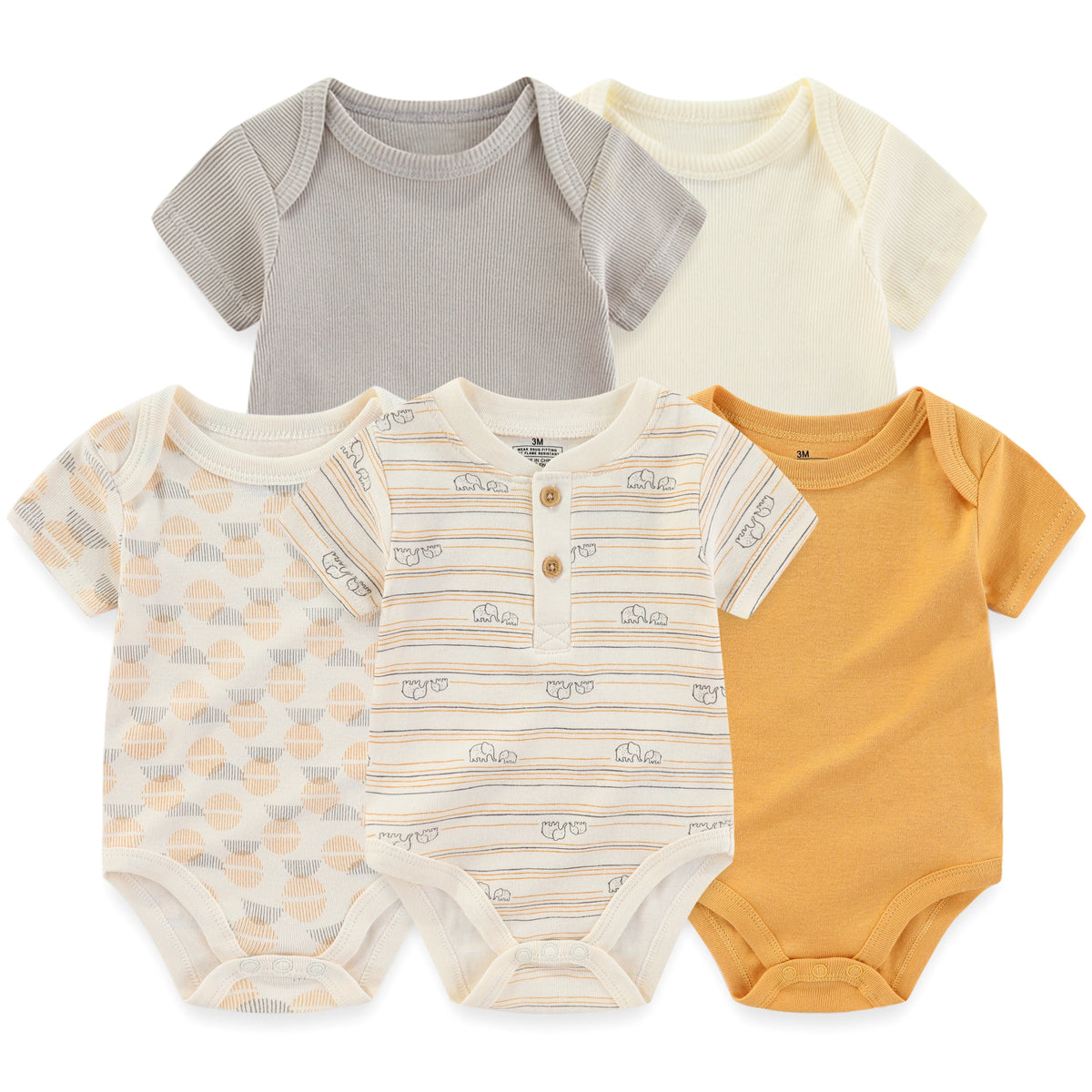 Cartoon Baby Bodysuits Set 3 To 5 Piece Soft Cotton Short Sleeve Infant Outfits For Newborn