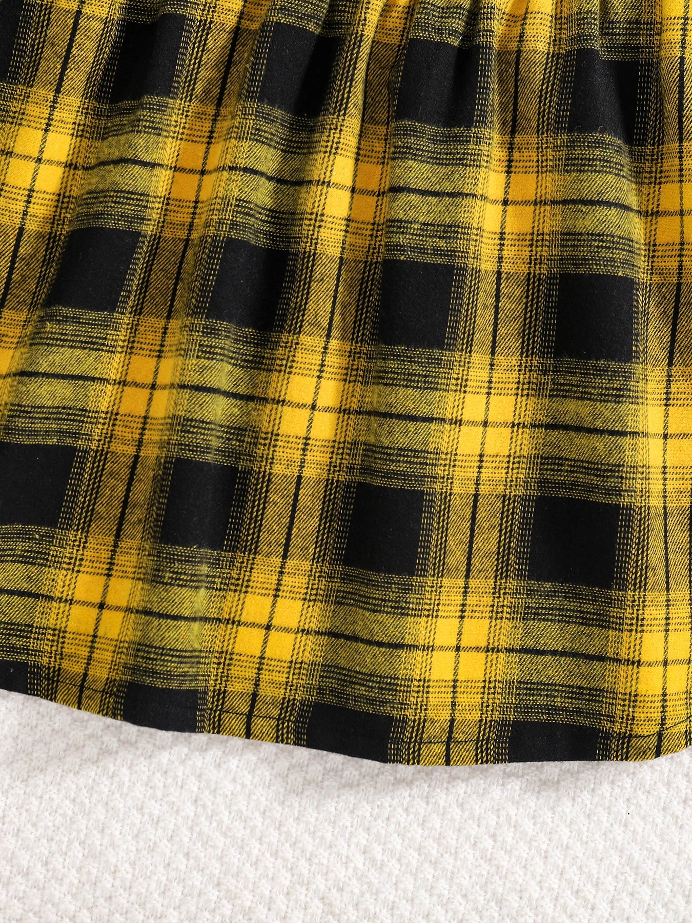 Girls Fashion Casual 2-Piece Set Black Lapel Long-Sleeved Letter Print Shirt Plaid Skirt Spring Autumn New