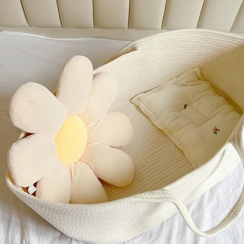 Organic Cotton Baby Cradle with Rocking Base – Portable Handheld Bassinet & Storage Basket for Newborns and Toddler Dolls