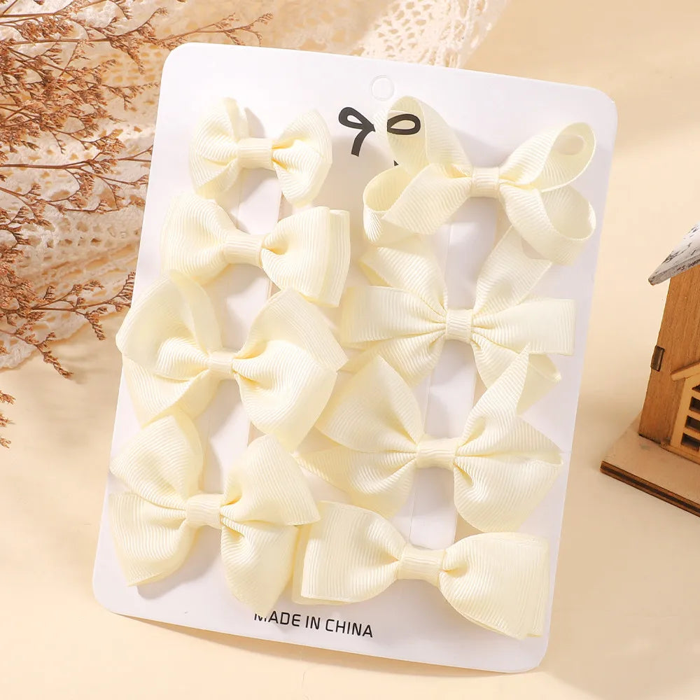 8Pcs Set Solid Color Handmade Hairpins Grosgrain Ribbon Bowknot Hair Clips For Baby Girls Kids