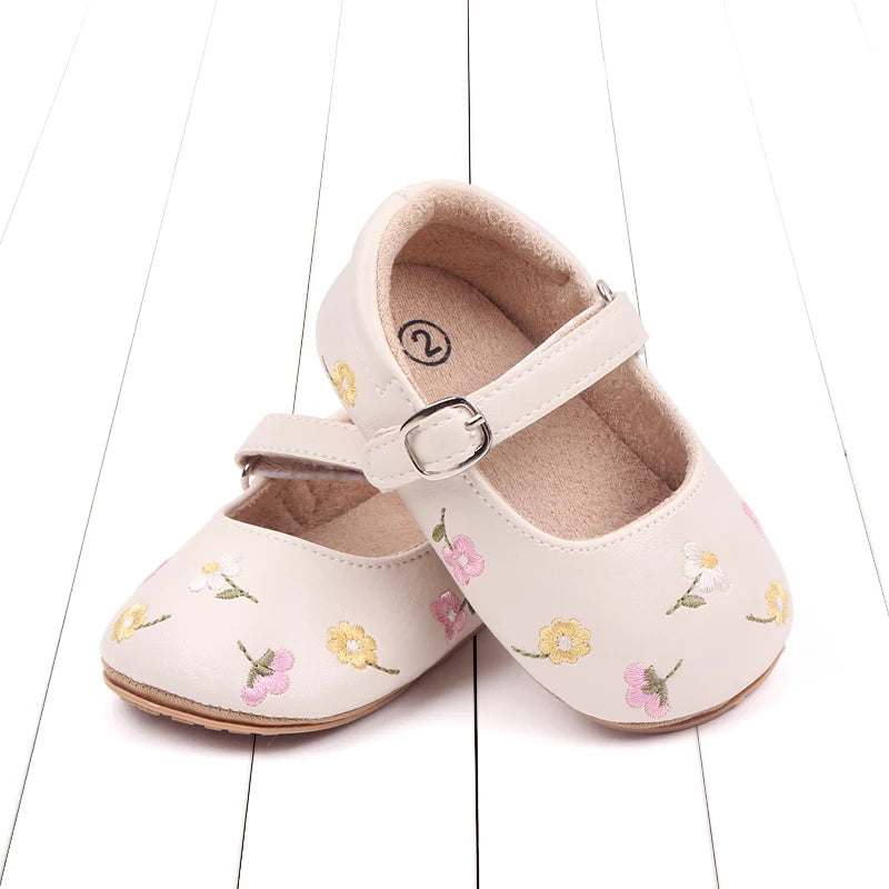 Baby Girl Princess Shoes High Quality Soft PU Embroidery Flower TPR Sole Anti-slip for Toddler Girl 0-18 Months New Fashion