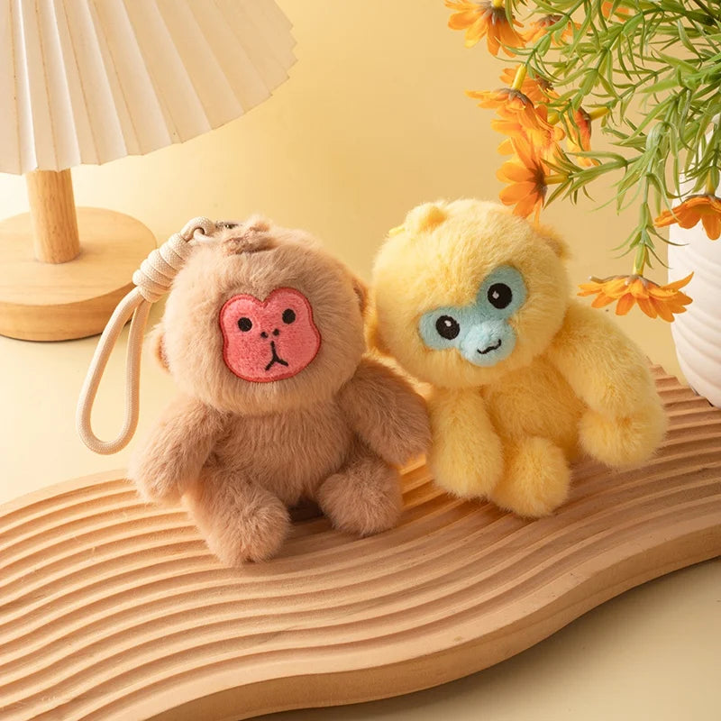 Golden Monkey Plush Toy Keychain Holder White-Faced Saki Pendant Soft Dolls Fun Accessory To Bag Functional Plushie Keyring Gift