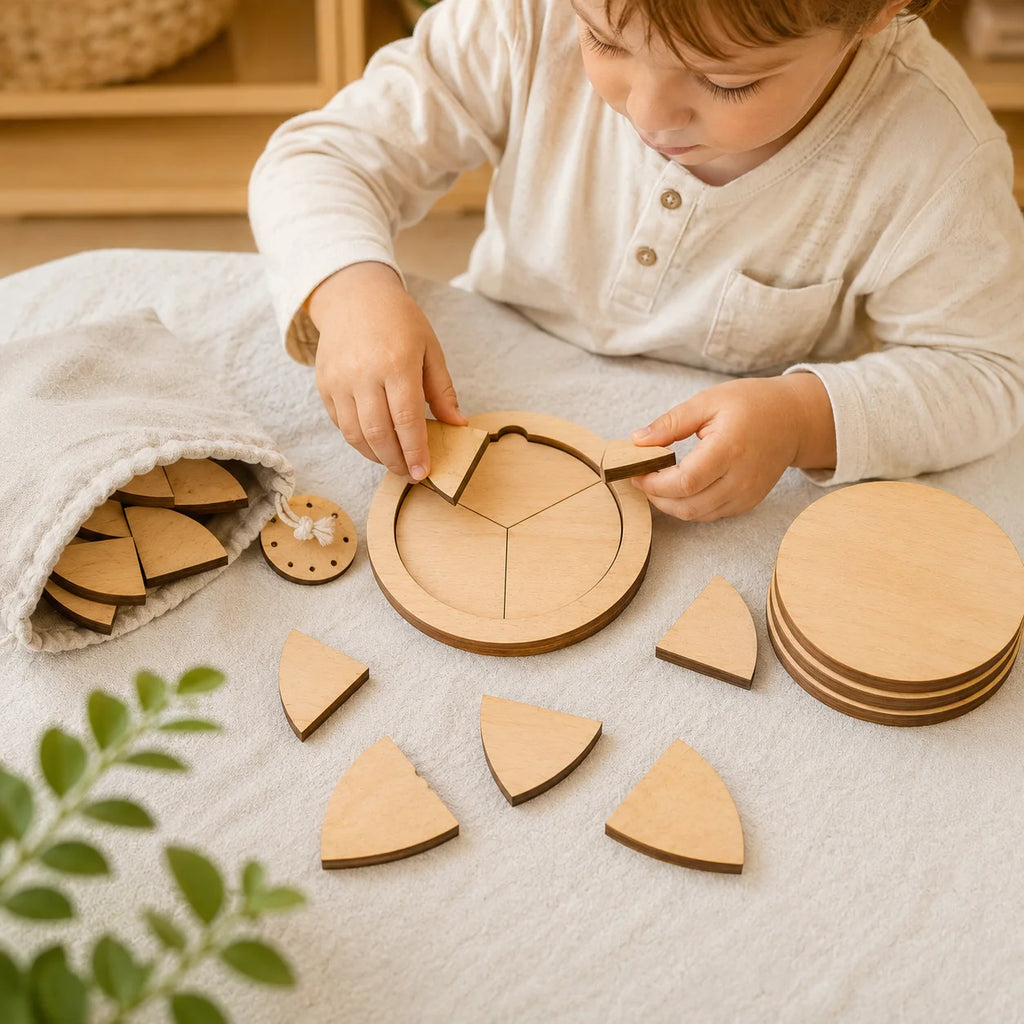 Montessori Wooden Fraction Puzzle Toys Kids Educational Math Learning Board Game Early Learning Fractions Toy Montessori Gift