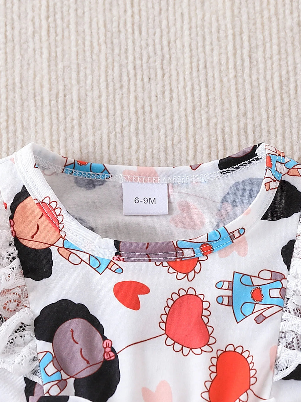 Summer Fashion Baby Girl Full Body Printed Lace Vest Dress with Bow Decoration round Neck Lace Decoration