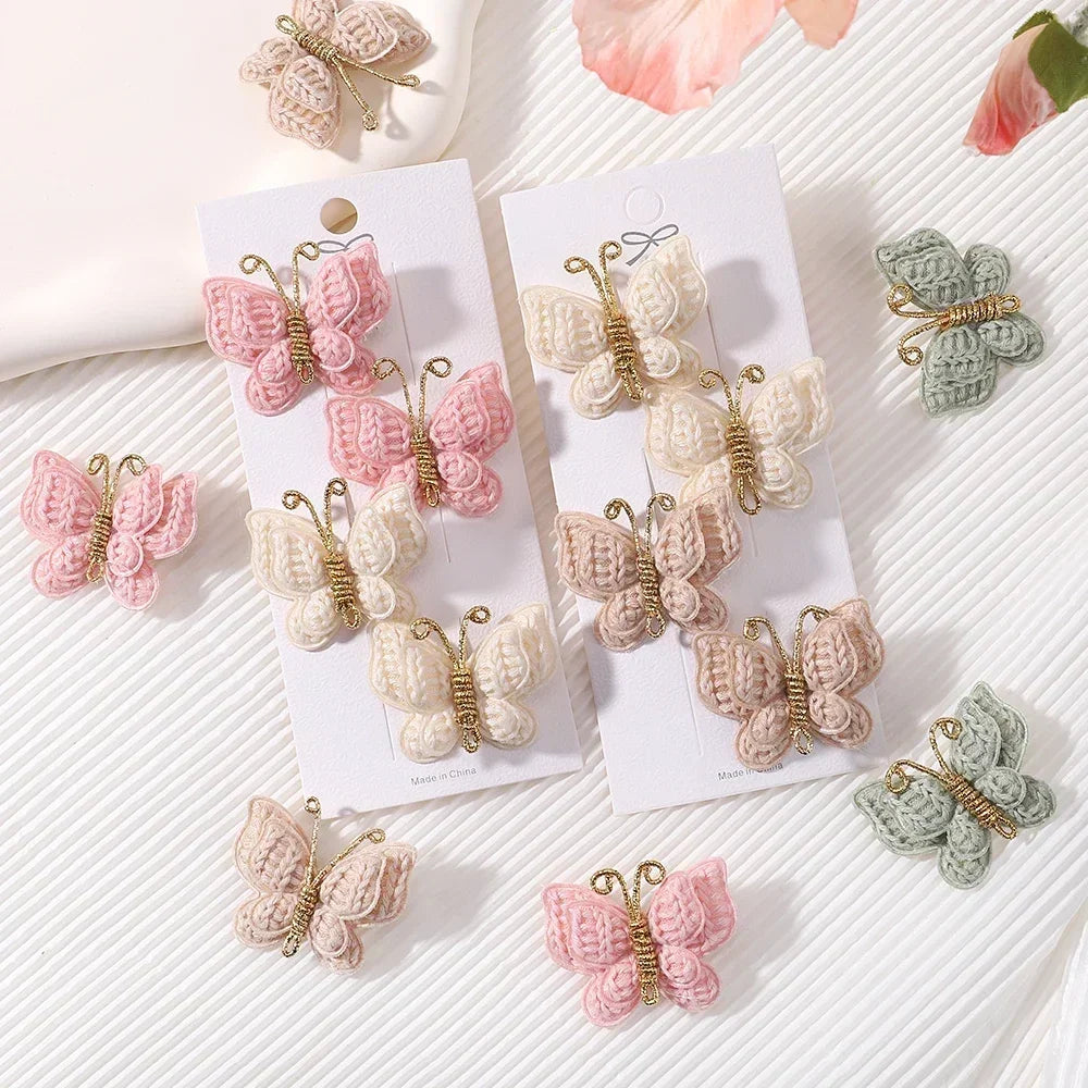 4Pcs/set Cute Baby Girls Knitting Headwear Handmade Crochet Butterfly Alloy Hairs Clips Kids Hairpins Fashion Desgin Headwear