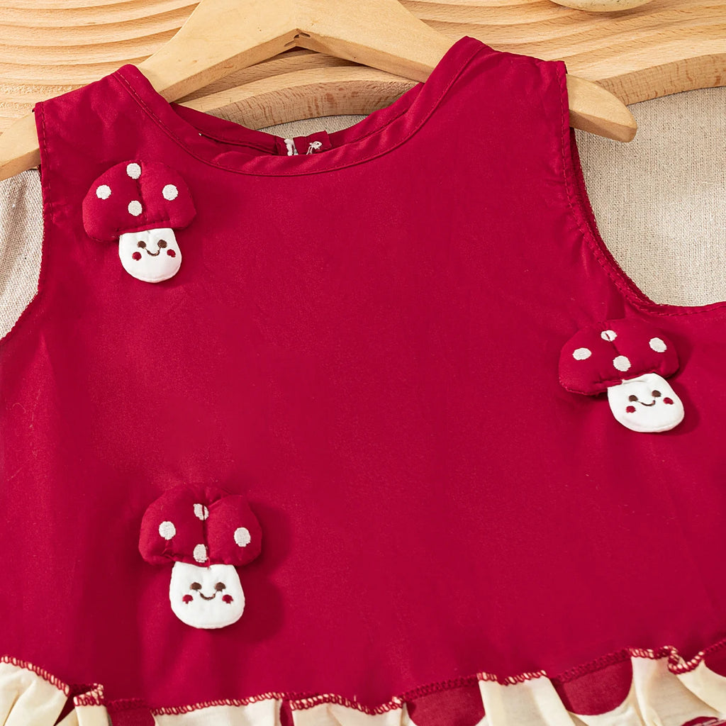 Children's Top and Bottom Clothes Set Summer Cute Cartoon Red Shirt with Comfortable Breathable Polka Dot Baby Girl Pants Outfit