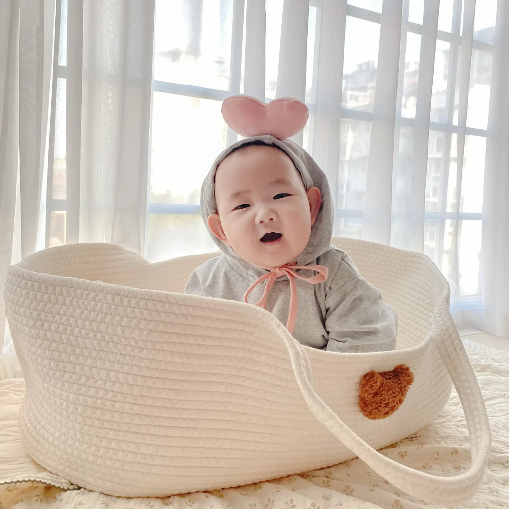 Ins Newborn Hand Basket Cotton Rope Woven Crib Baby Cradle Portable Outdoor Sleeping Infant Accessories Photography Props Gifts