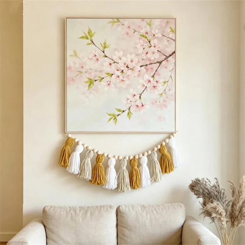 Bohemian Yellow Wooden Bead Tassel Garland Banner