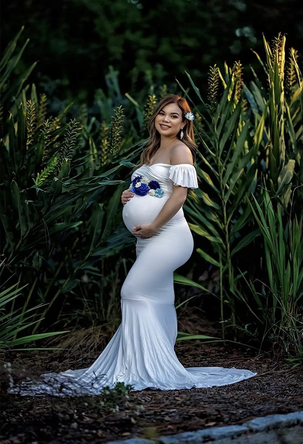 Maternity Summer Ruffle Sleeve V-Neck Mermaid Dress Pregnancy Gown Wedding Bridesmaid Dresses Robe for Photoshoot Baby Shower
