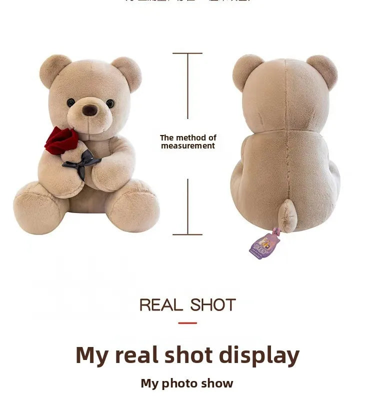Wedding Rose Bear Plush Toy Cute Stuffed Animal Gift for Valentines Day Anniversary and Romantic Celebration Decor