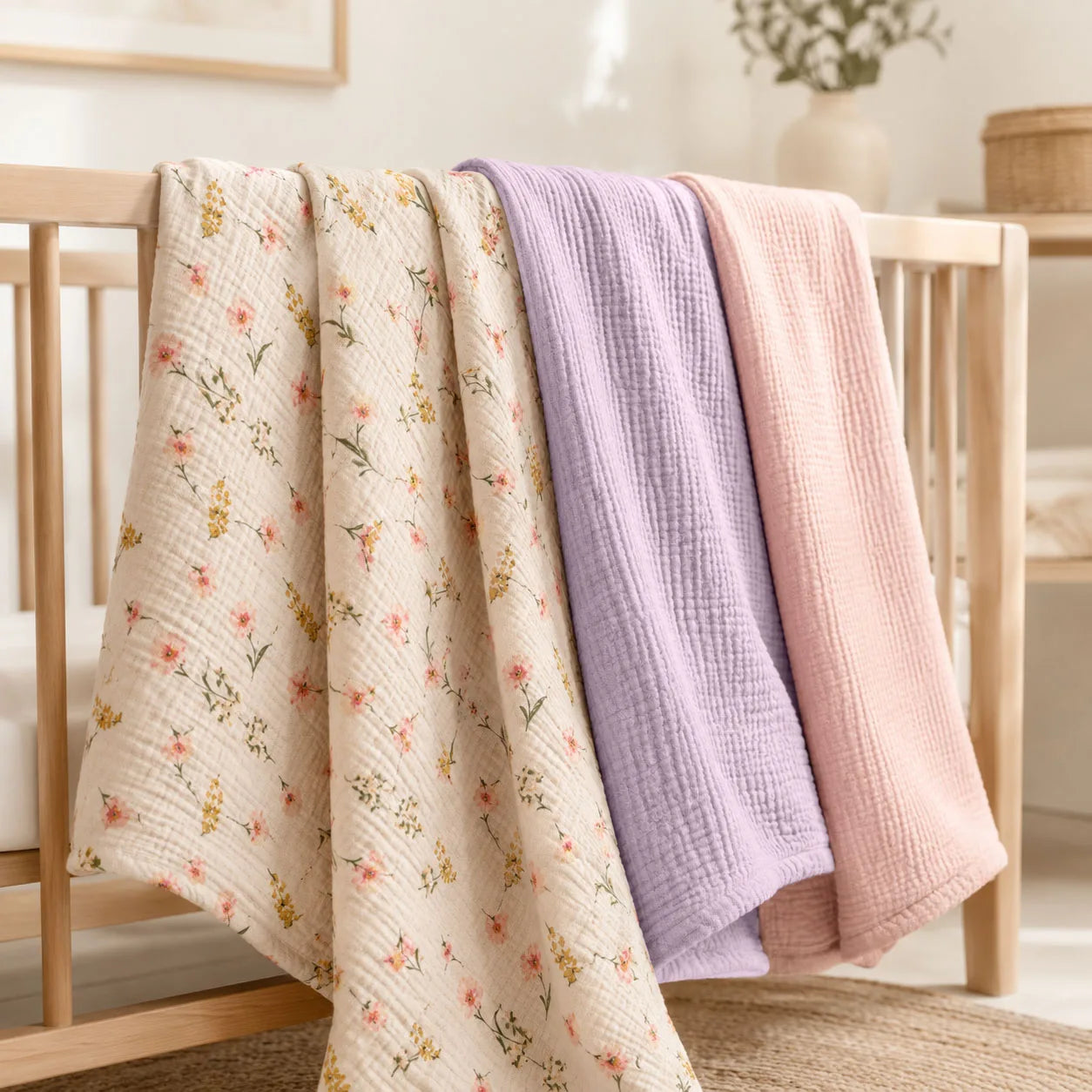 3PCS Baby Muslin Wrap Blankets Soft Breathable Double Layer Gauze Swaddle Blanket Bath Towel for Newborns