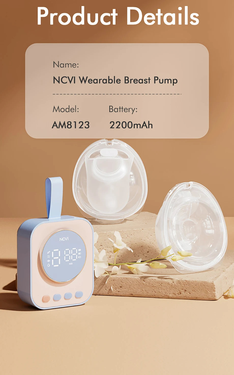 NCVI Hands Free Wearable Breast Pump, Combined with Strong Motor and Wearable Cups, 4 Modes 9 Levels, 21/24/28mm, Low Noise