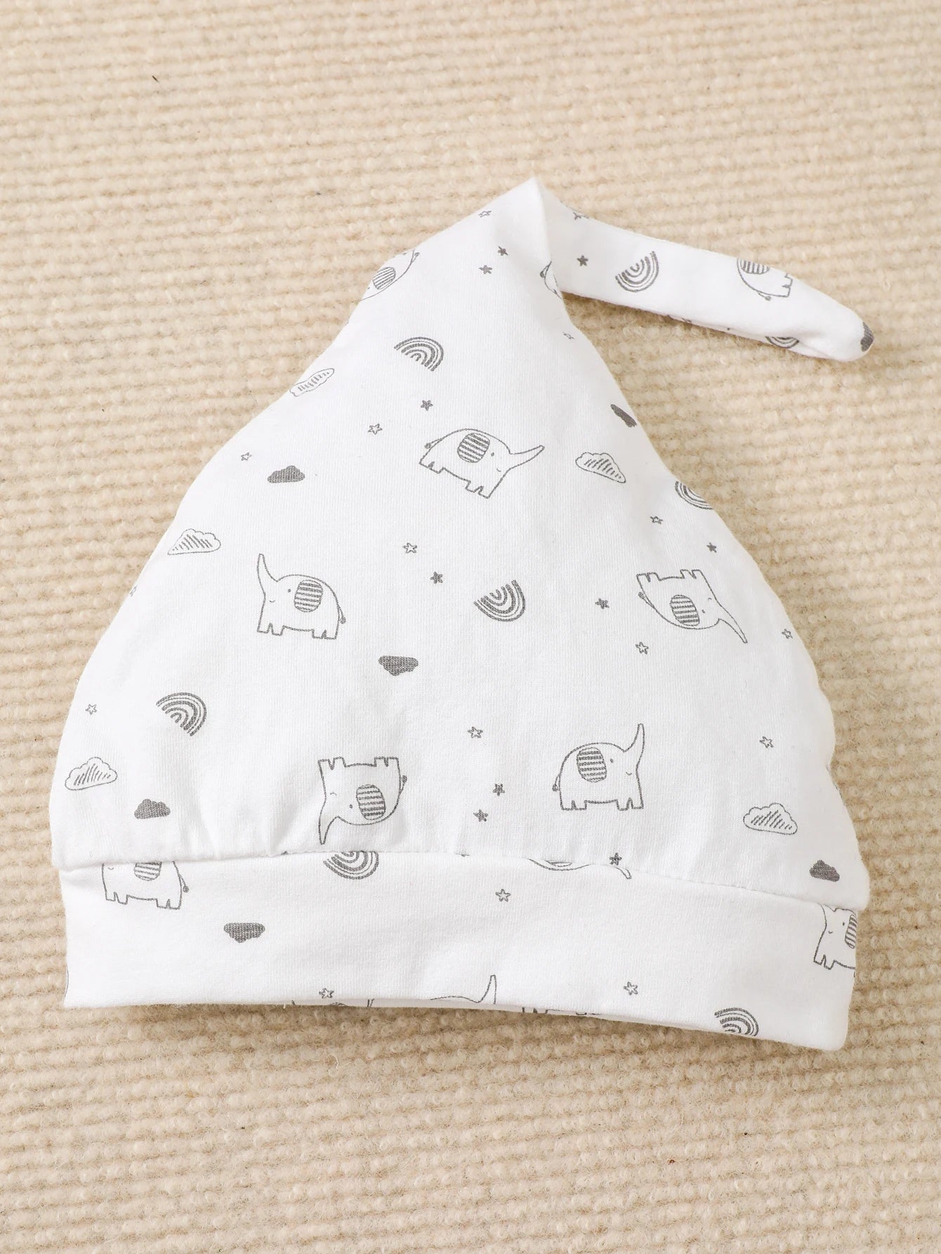 Newborn Baby Set Round Neck Long Sleeved Top+Elephant Print Pants+Hat 3PC Suitable for Autumn Set for Babies Aged 0-9 Months