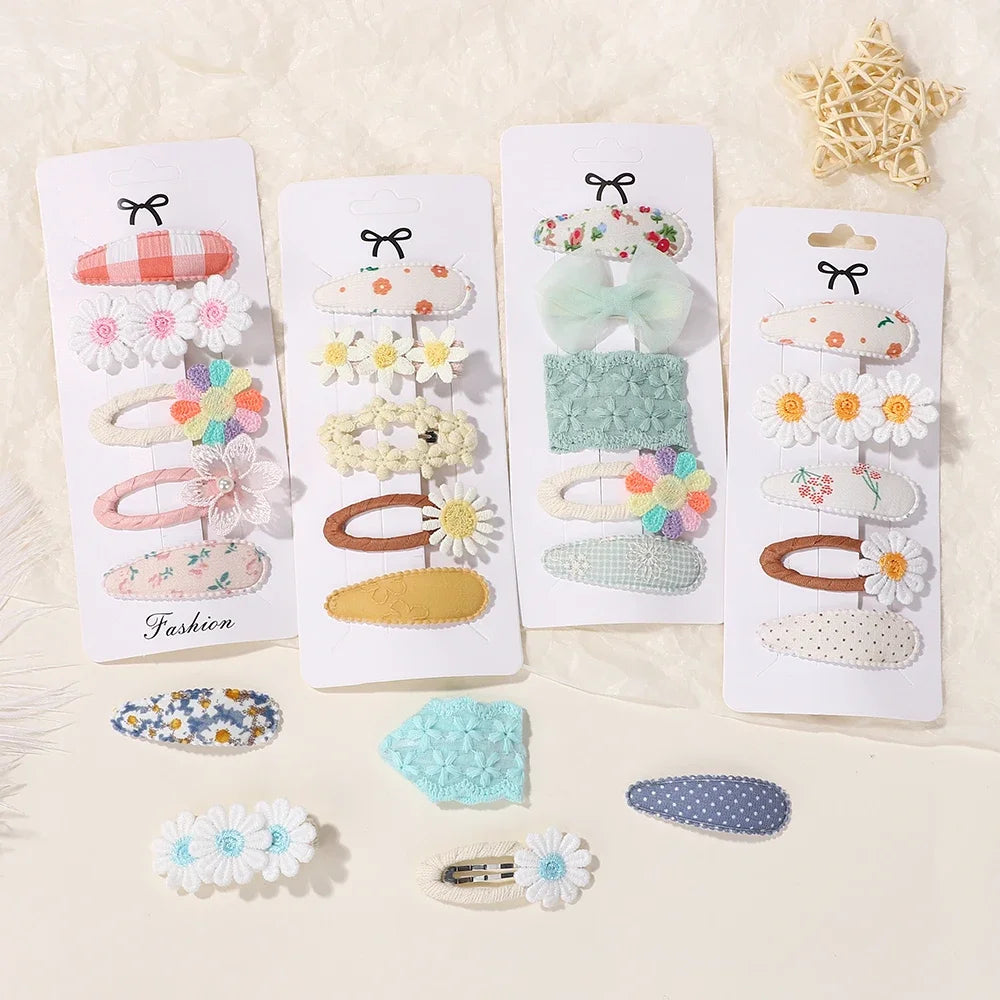 5Pcs/lot Girls Lovely Hair Clips Set Embroidered Bangs Barrette Ins Style Daisy Hairpin Kids Hairgripes Accessories