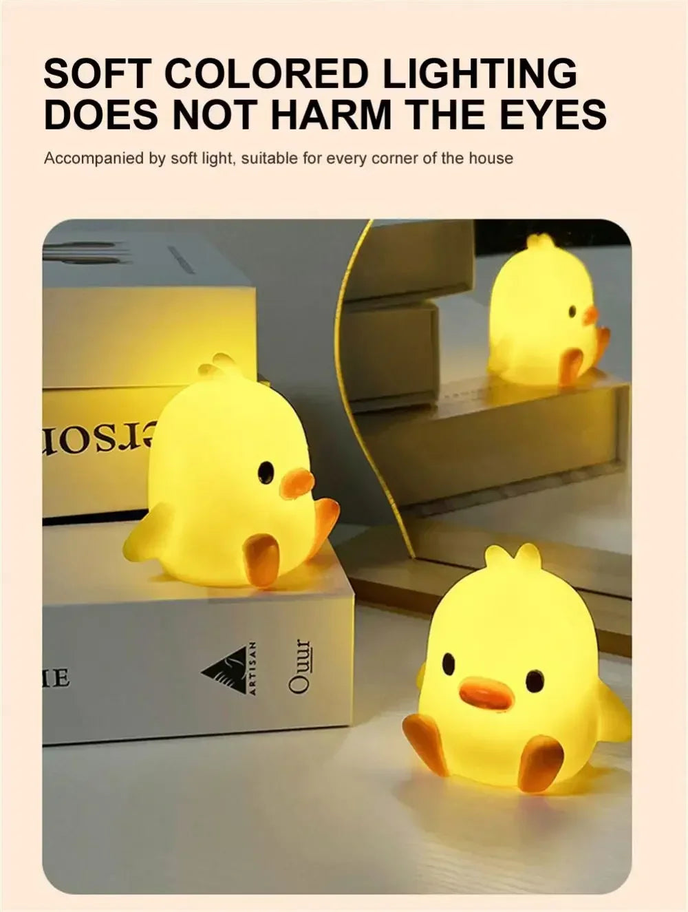 Cartoon Little Yellow Duck Night Light Built-in Battery Night Light No Harm Eyes Children Sleeping Lamp Bedroom Decor Light