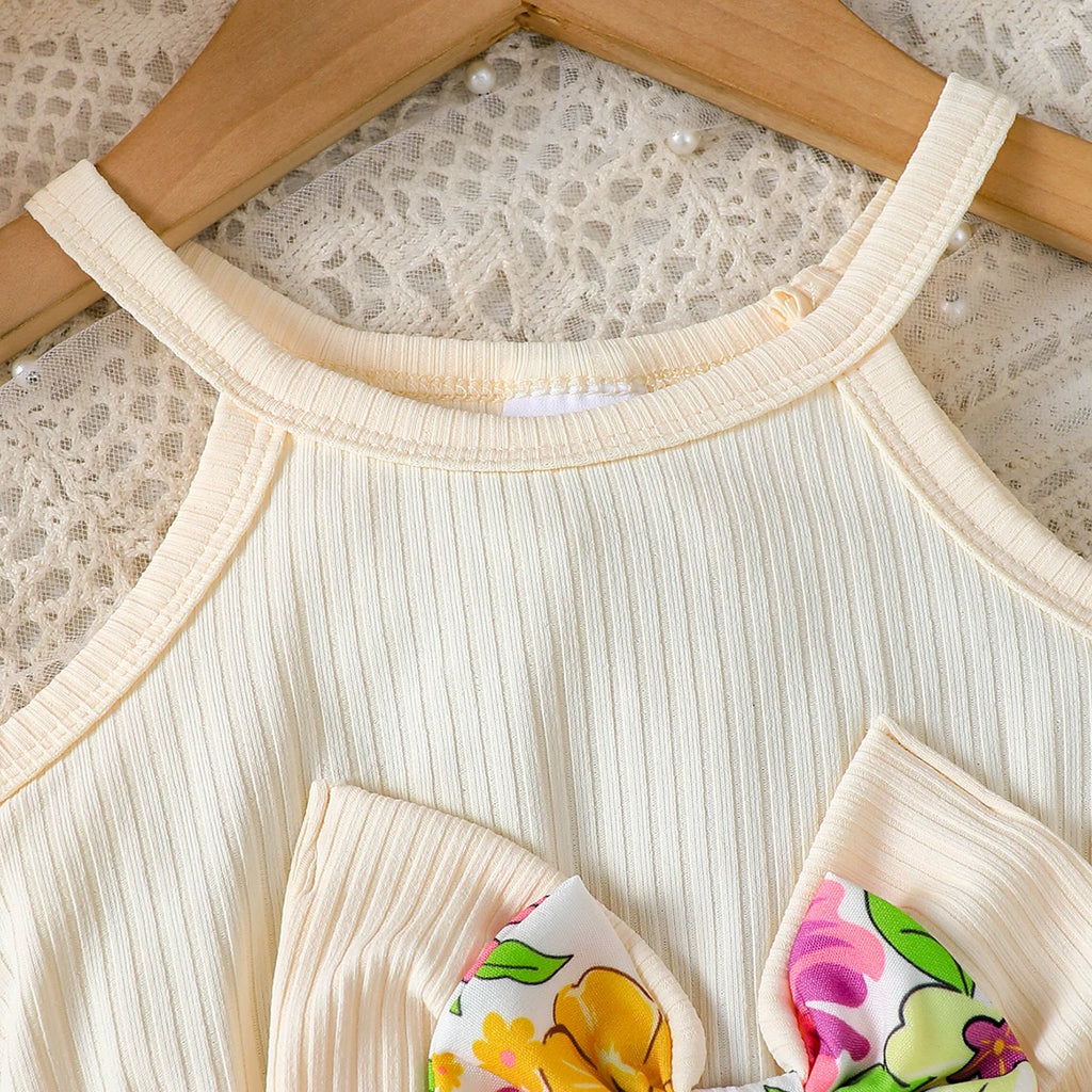 2Pcs Summer Baby girl Dress Maple leaves Bow Dress+Hat Set 0-3 Year Old Baby Girl Summer Beach Vacation Casual Dress