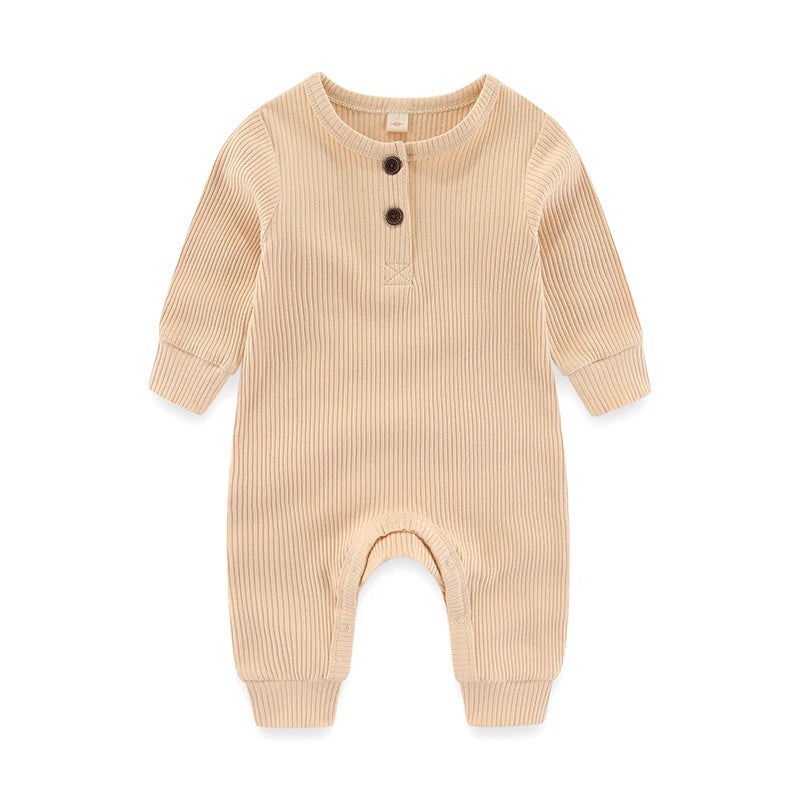Kiddiezoom Fashion Autumn Winter Unisex Solid Long Sleeve Baby Boy Girl Rompers Cotton Soft Infants Clothing