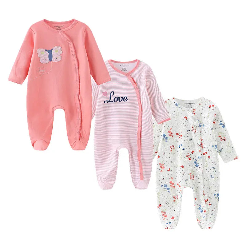 kiddiezoom 3 Pcs/Lot Autumn Winter Cartoon Long sleeve Baby Boy Girl Romper 100%Cotton Soft Newborn Clothing