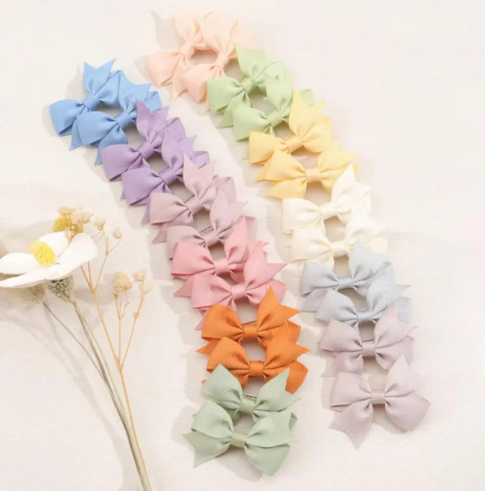 24Pcs/set Kids Cute Mini Ribbon Hair Bows Hair Clip for Girls Hair Bangs Safety Barrette Kids Boutique Hairpins Set