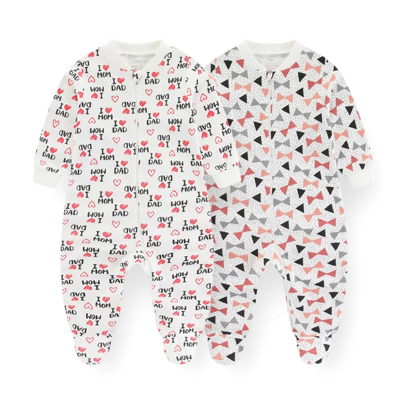 Kiddiezoom Cartoon Long Sleeve Zipper Baby Romper 0-12 Months 2 Pcs Lot 100 Percent Cotton