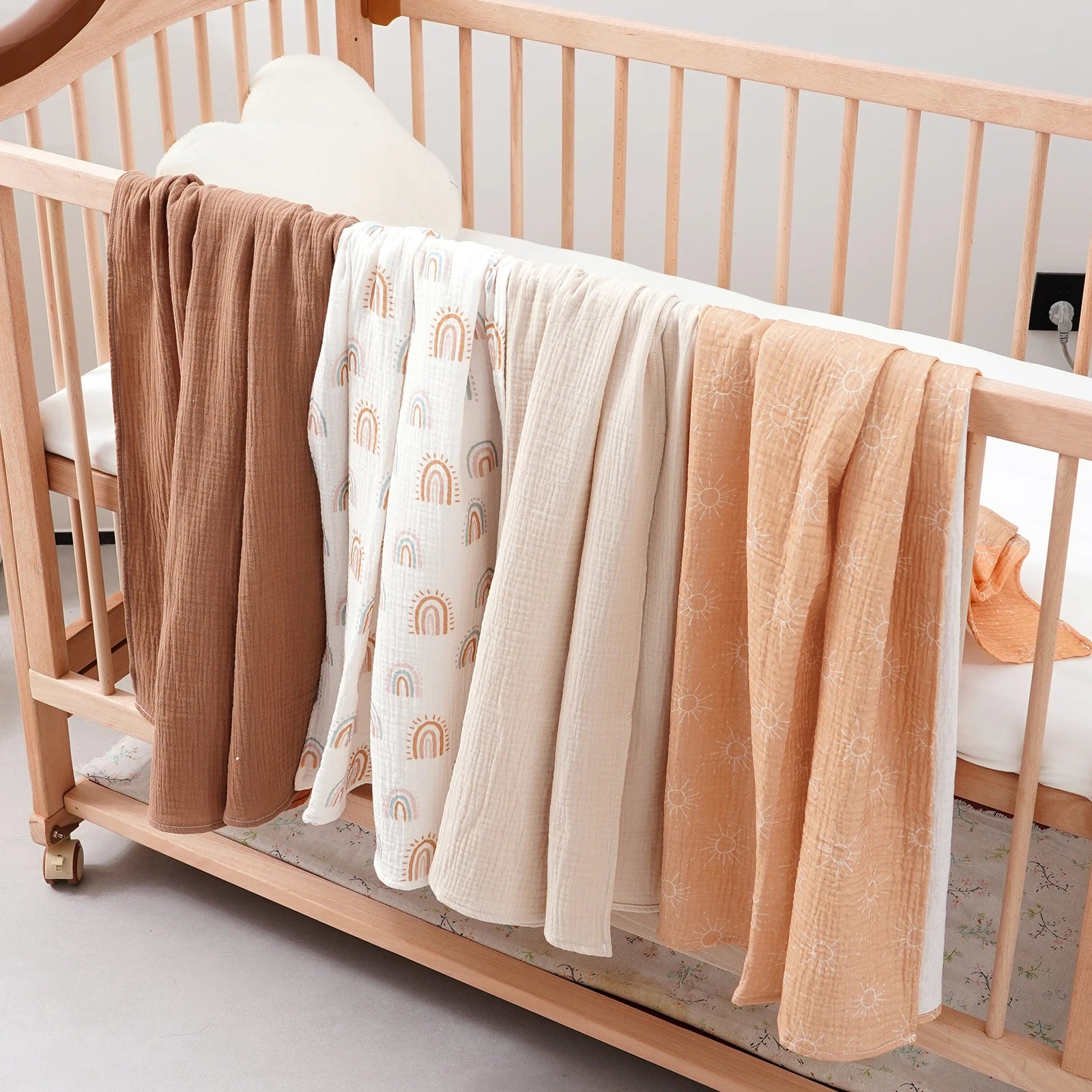 Elinfant 4PCS 100% Cotton Baby Swaddle Blankets Soft Cozy Swaddle Wrap Newborn Receiving Blankets Bedding Nursery Essentials