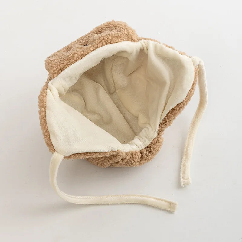 Bear Winter Baby Bonnet Newborn Hat with Earflap Thick Warm Lamb Wool Toddler Hats Infant Beanie Baby Girl Boy Cap 0-12M