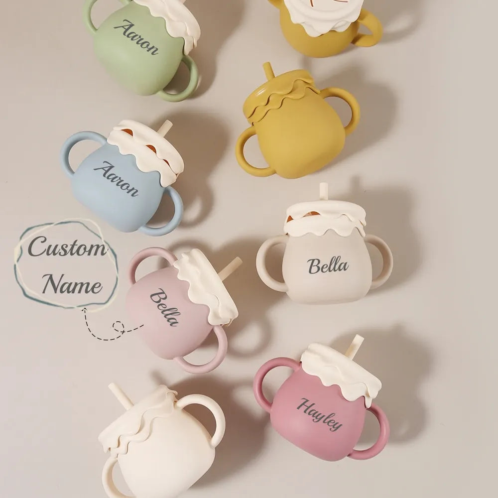 Personalized 280ml  Baby Cup- 3 in 1 Silicone Snack Cup, Sippy Cup, Leak Proof, Ice Cream Shape, Custom Name