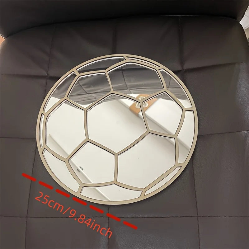 Cute Wooden Acrylic Football Shatterproof Mirror, Home Decor Background Mirror, Boys' Room Wall Decoration Mirror, Perfect Gift for Bedroom and Living Room Sports Enthusiasts - Baby World SA
