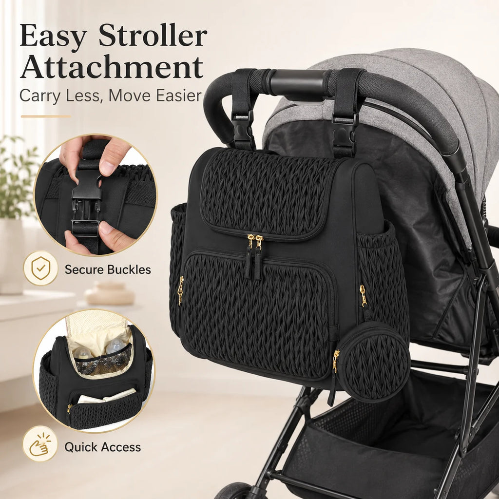 Mommy Diaper Bag Backpack Baby Stroller Organizer Large Capacity Travel Maternity Bag with Insulated Bottle Pockets Changing Pad
