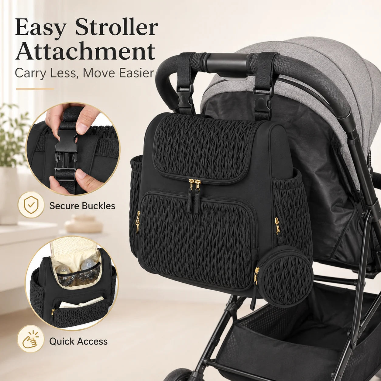 Mommy Diaper Bag Backpack Baby Stroller Organizer Large Capacity Travel Maternity Bag with Insulated Bottle Pockets Changing Pad