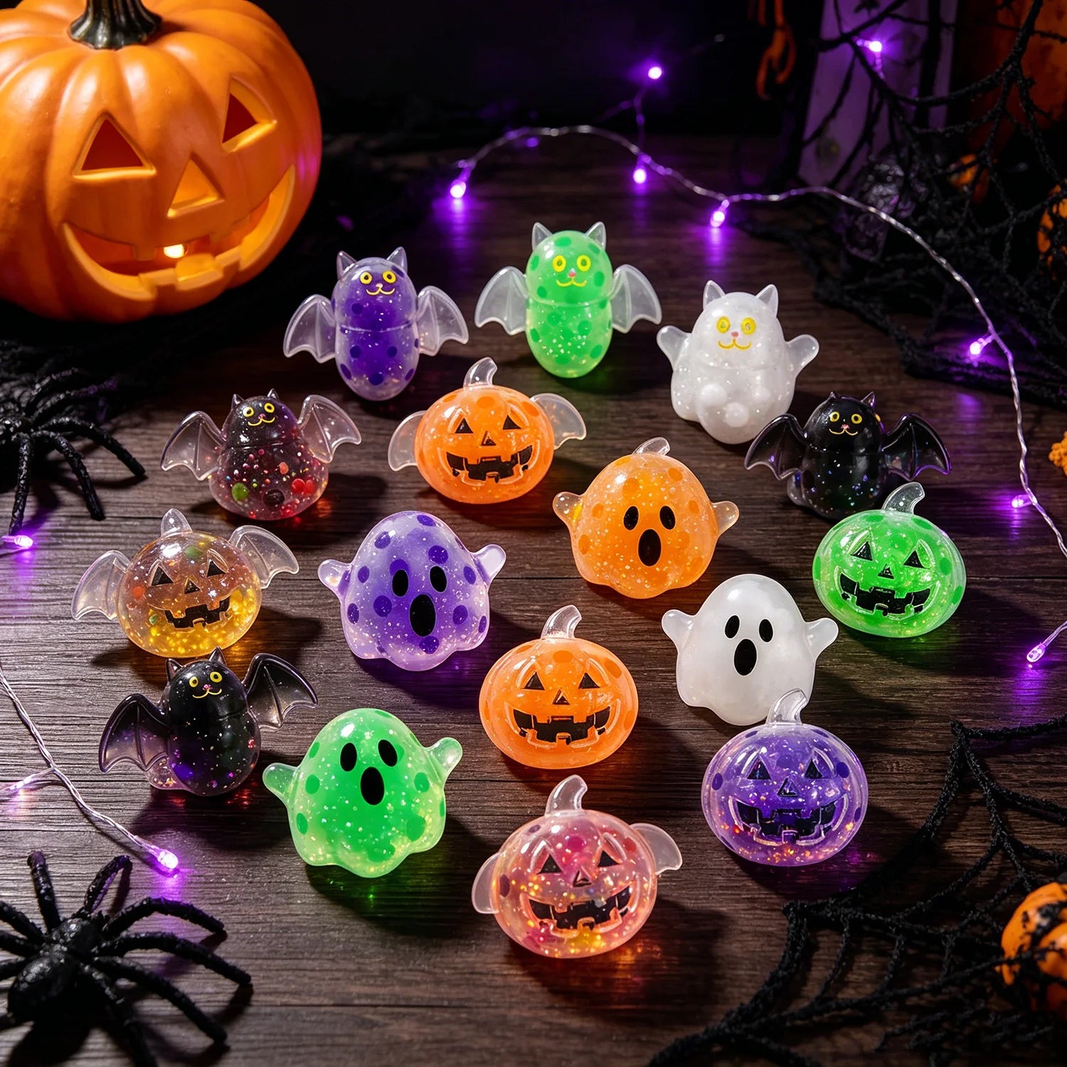 Spooky Halloween Squishy Bead Squeeze Ball Pumpkin Ghost Bat Shape Stress Relieving  Decompression Ornament Holiday Party Favor