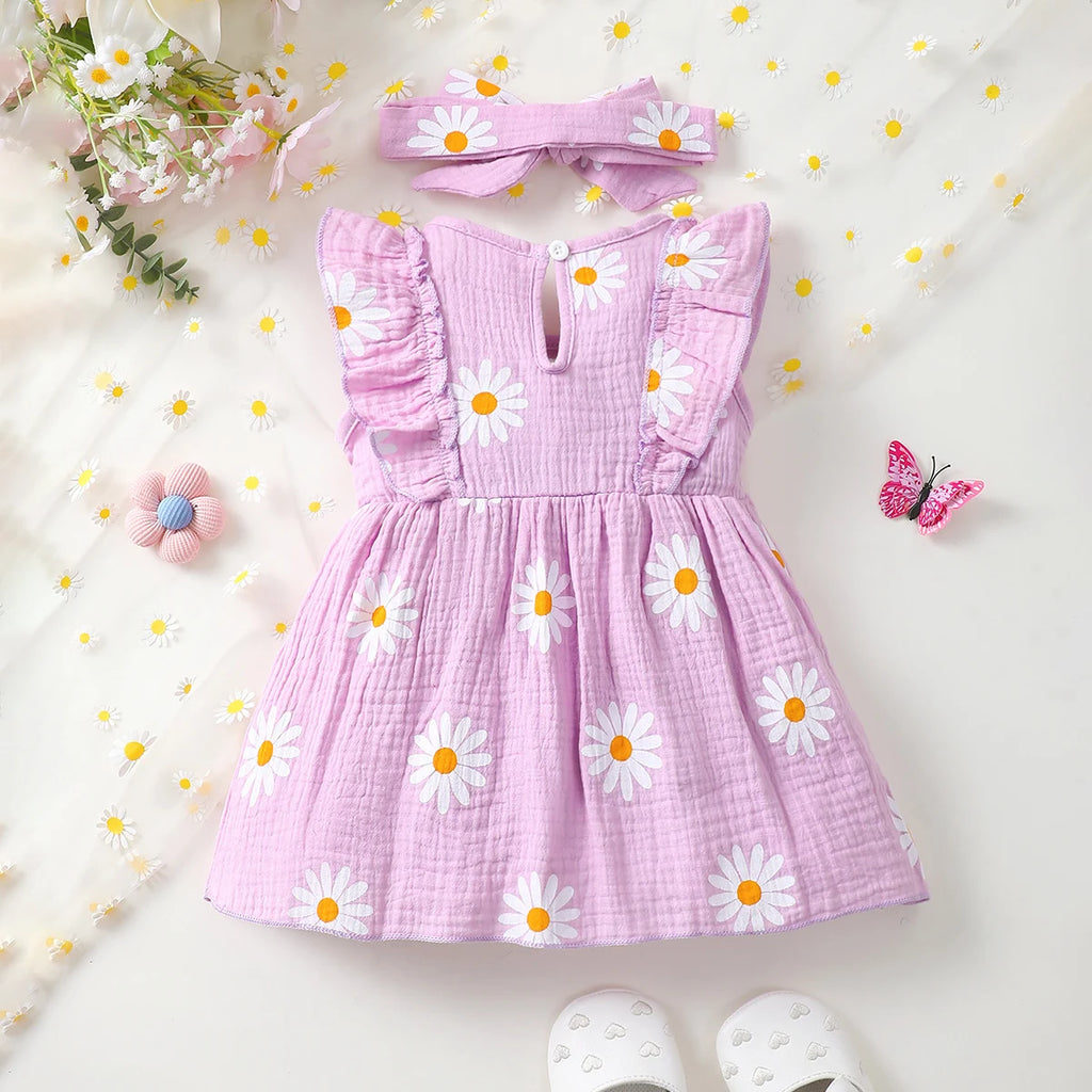 Summer  0-1 Years  Old  Infant  Baby Girls Daisy Print  Fashion  Sleeveless  Casual  Dresses