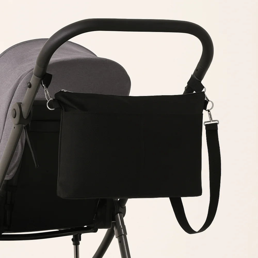 Portable Baby Stroller Storage Bag Multifunction Black Baby Pram Hanging Bag Large-capacity Waterproof Mommy Shoulder Bag