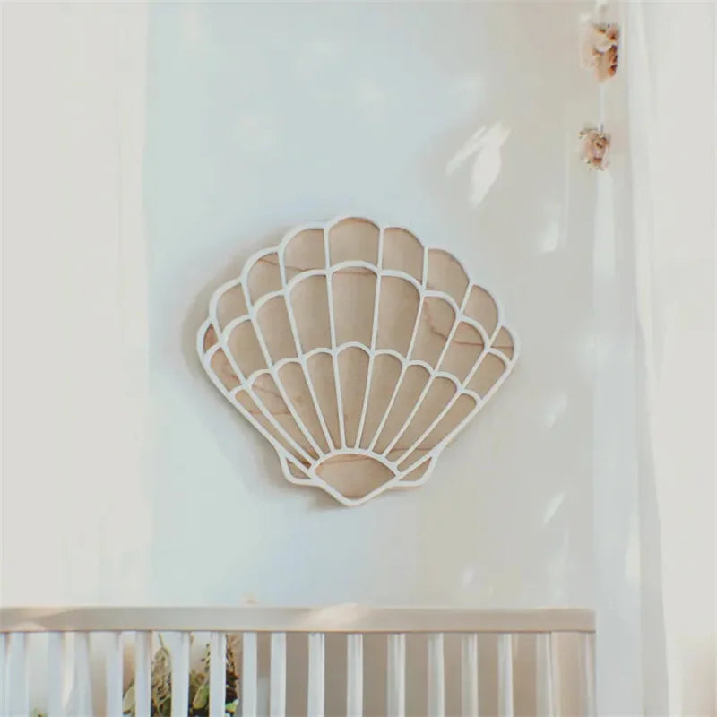 Bohemian Wooden Acrylic Shells and White Mermaid Home Decor Room Background Wall, Nautical Theme Shell Wall Decor for Boys and Girls Room