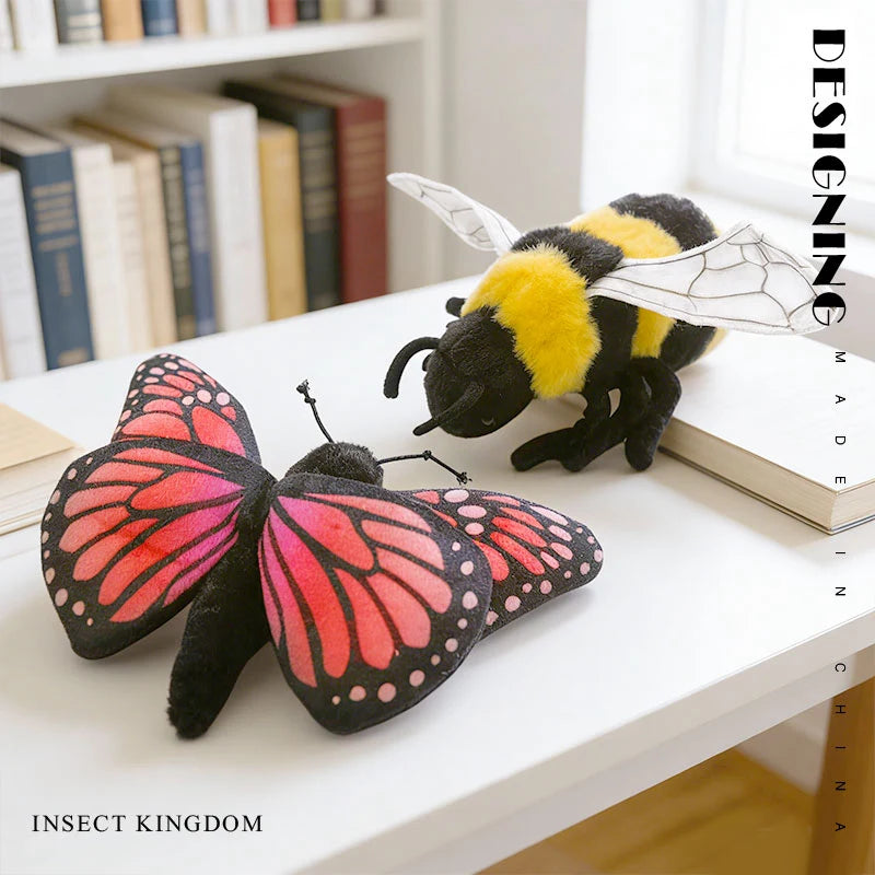Wholesale 1pcs 6 Kinds Of Insects Plush Toys Lifelike Butterfly Ant Bee Ladybug Mantis Spider Funny Simulated Insect Model Doll