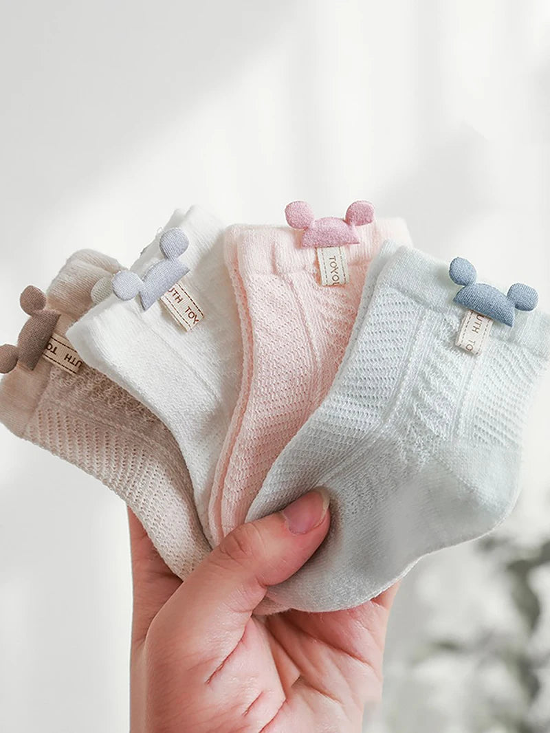 4pcs Newborn Socks Baby Summer Thin Cute Cute Mid Tube Short Socks Fashion New Baby Boneless Breathable Mid Tube Socks