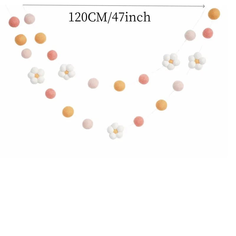 2Pcs/Set Nordic Nepal Handmade Wool Ball Pink Daisy Flower Tassel String Decoration for Home Room Wall Decoration, Storage Blue/ Fireplace Decorative Wreath