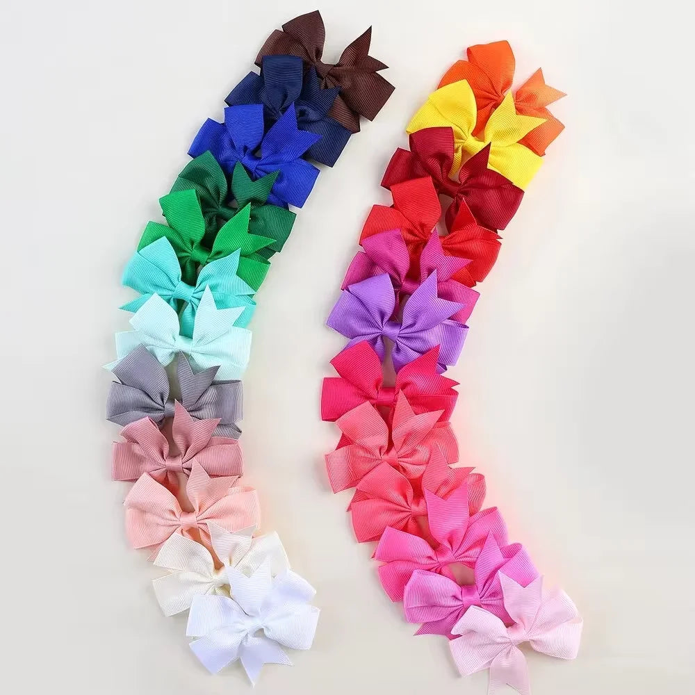 Madeway 24Pcs Solid Colors Hair Bows With Clips For Kids Grosgrain Ribbon Hairpins Headwear