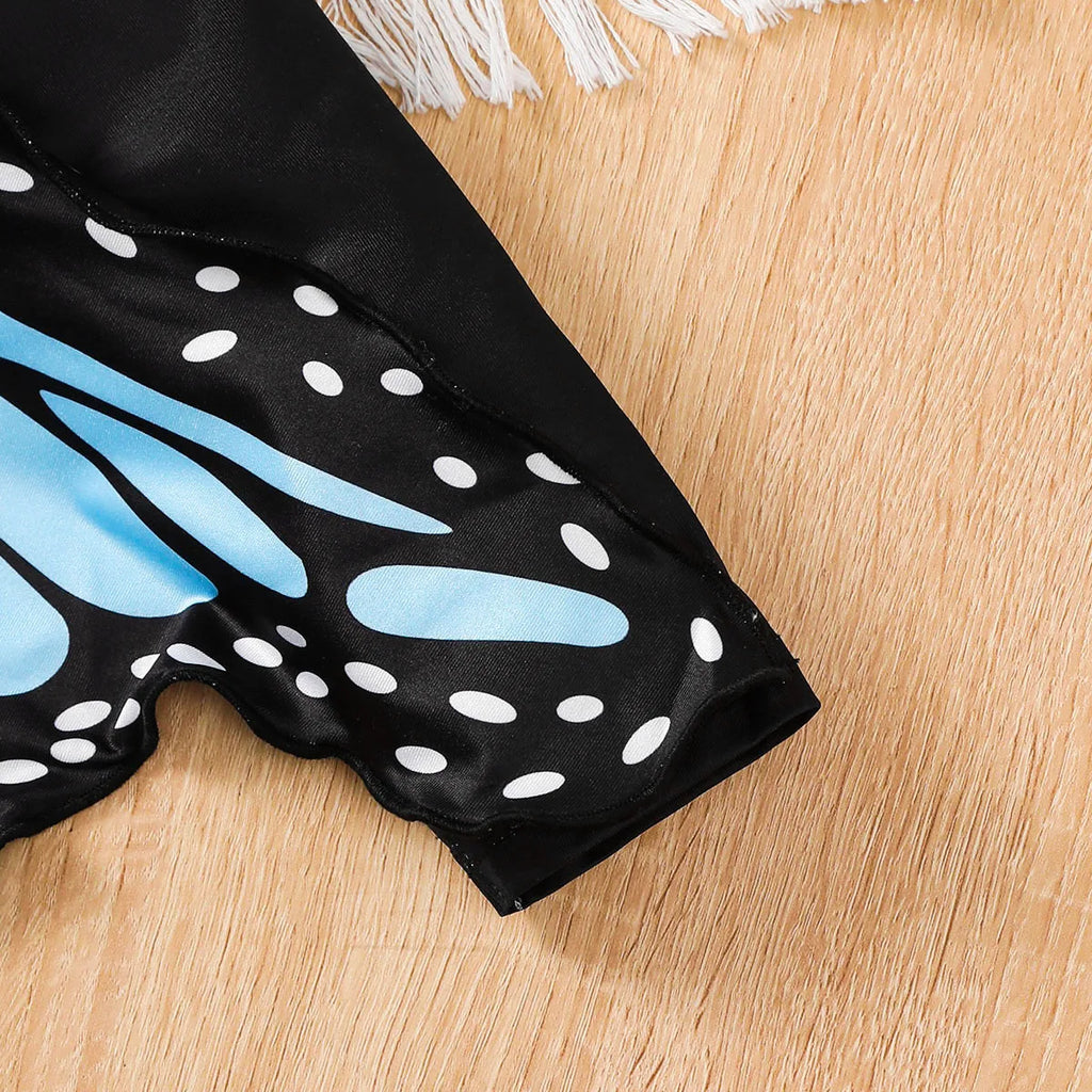 4-7 Year old Girls' Long sleeved Shirt Blue Butterfly Print Role-playing shirt, Children's girls' Autumn Performance Costume