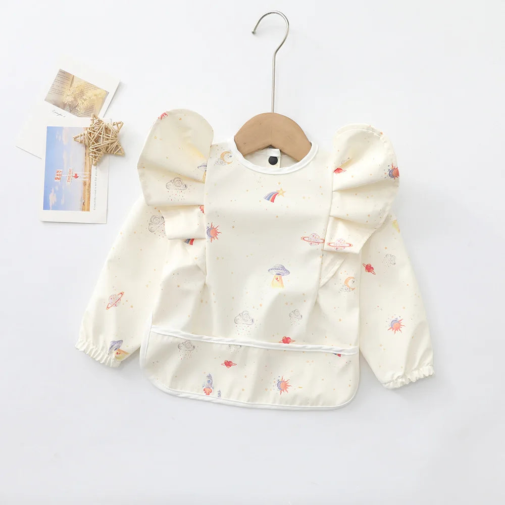 Baby Soft Waterproof Bib Little Boy Girl Painting Smock Child Meal Eating Apron with Long Sleeves Kid Adjustable Feeding Bibs