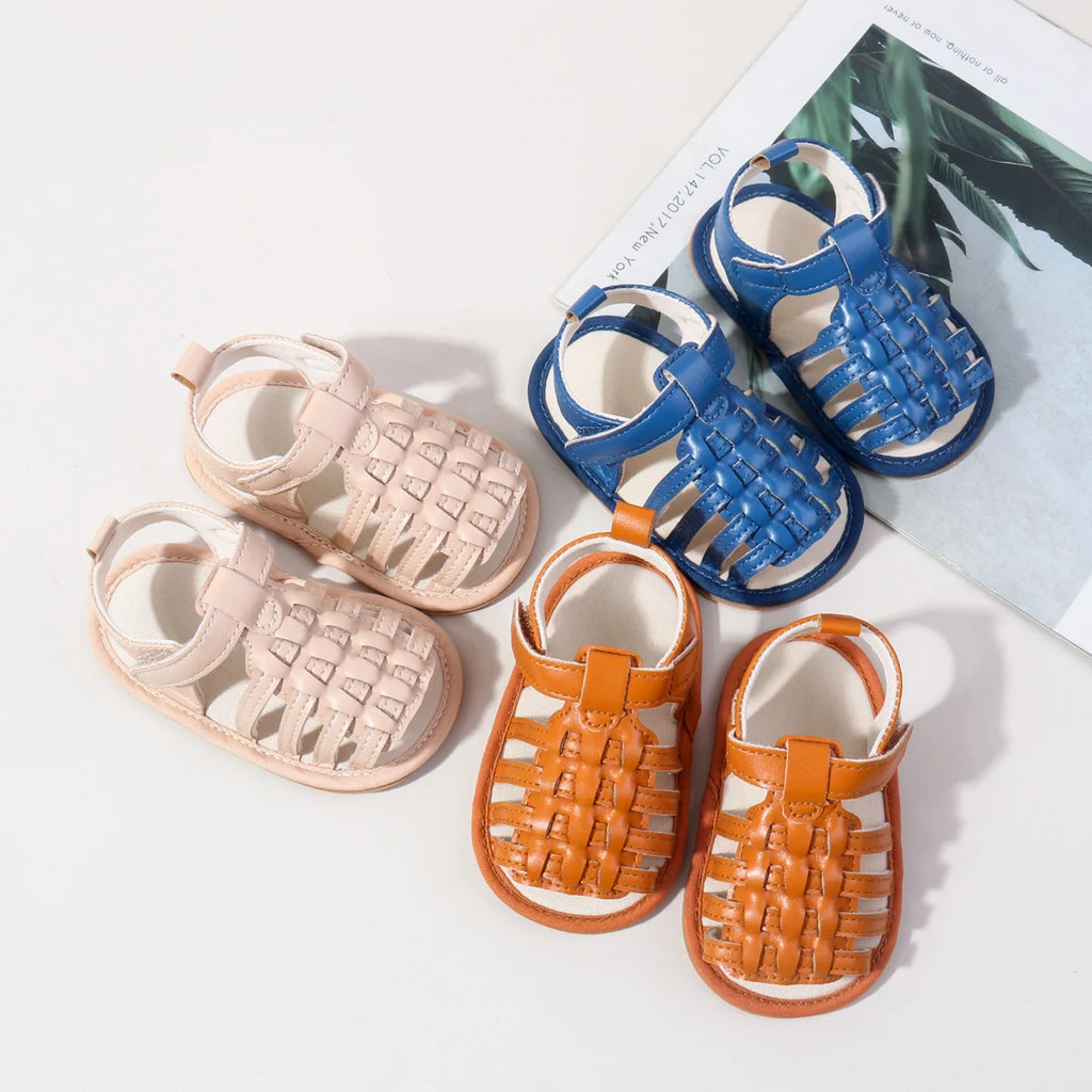 New Baby Sandals For 0-2 Years Old Boys And Girls Leather Surface And Rubber Sole Anti-slip Shoes Baby Indoor Walking Shoes