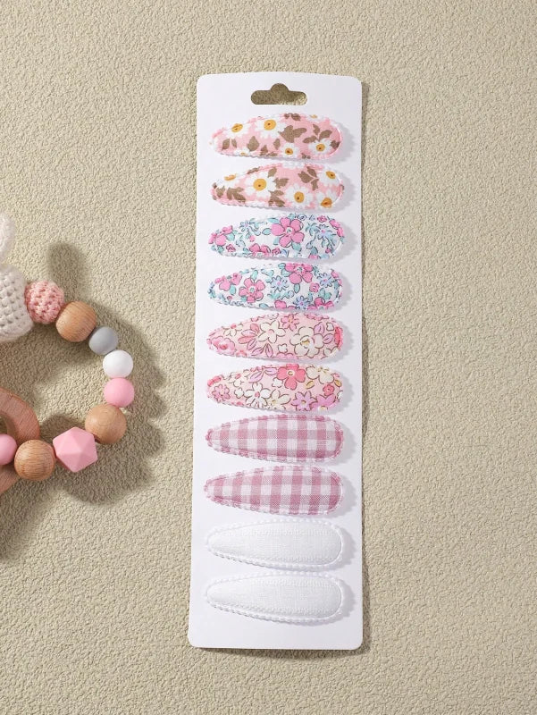 Hair Clips Set 10 Pieces Cotton Alloy Plaid Fabric Baby Toddler Hair Accessories BB Hairpins