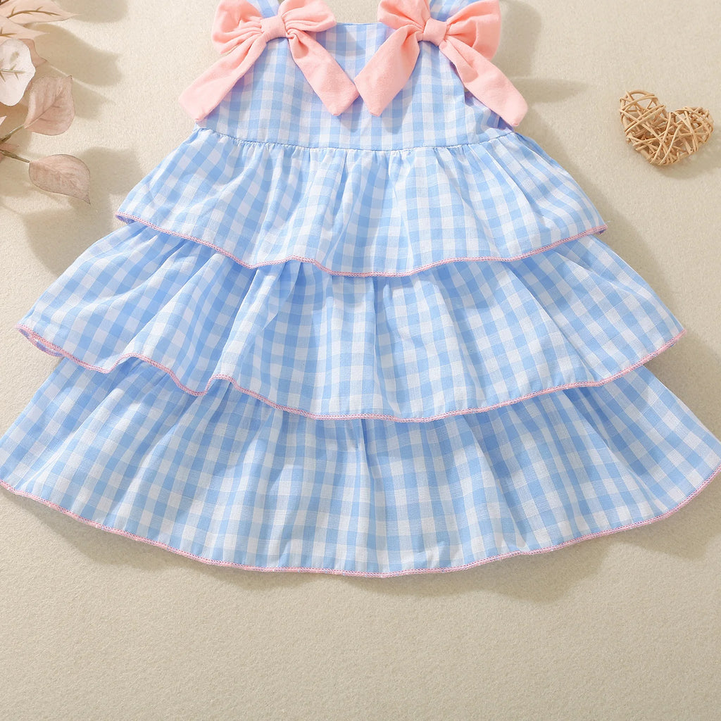 Summer female baby blue bow strap dress sweet and cute