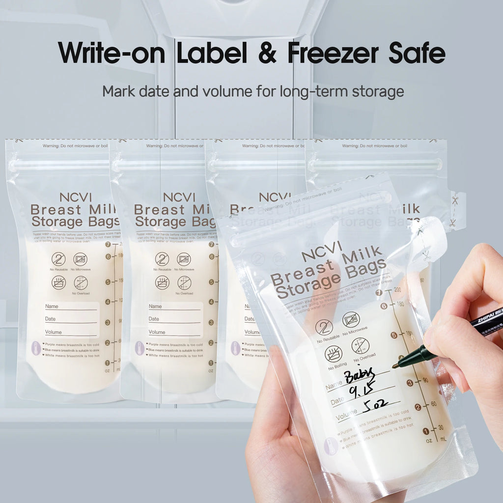 NCVI Breastmilk Storage Bags, 200ml Milk Freezer Bags for Breastfeeding,Preservation Bag, Temp-Sensing,Doubled-Sealed,BPA Free