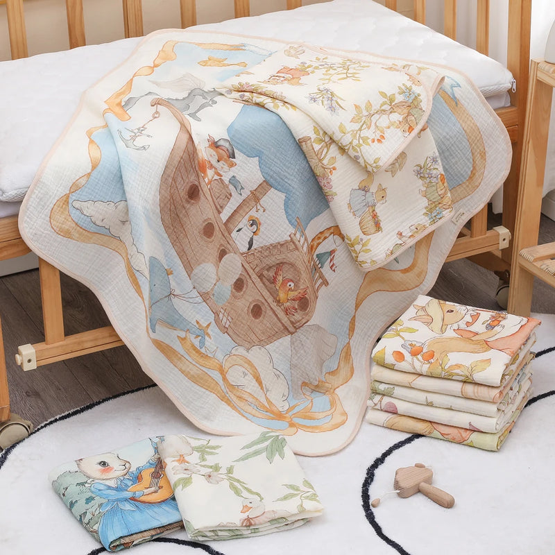 Cartoon baby bath towel, newborn swaddle blanket, baby wrap, children's coverlet