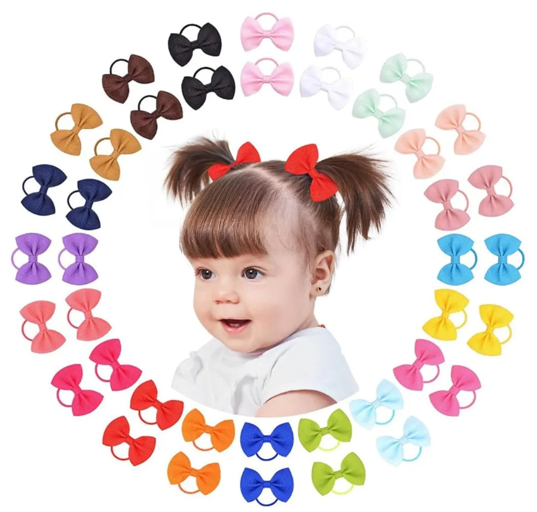 20/40Pcs/lot Hair Ribbons Head Bows Tie for Girls Elastic Solid Bowknot Rubber Hairband Kids Headwear Wholesale