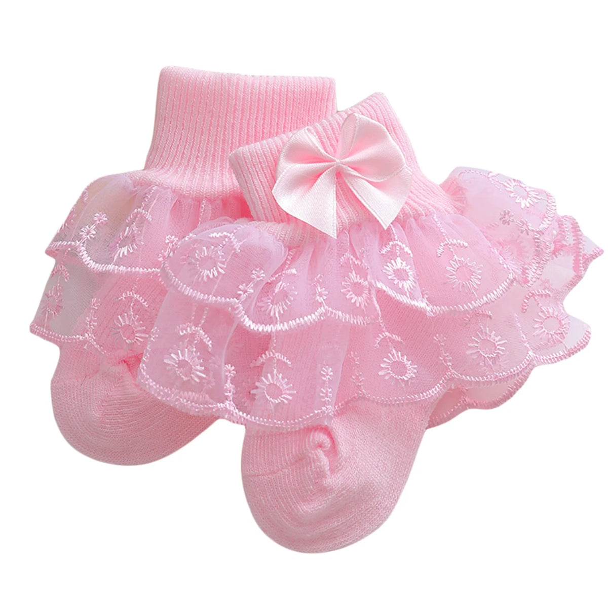 Baby Girls Ruffle Lace Socks, Super Soft Infant Ankle Socks Princess Dress Socks with Bow 3M-2T