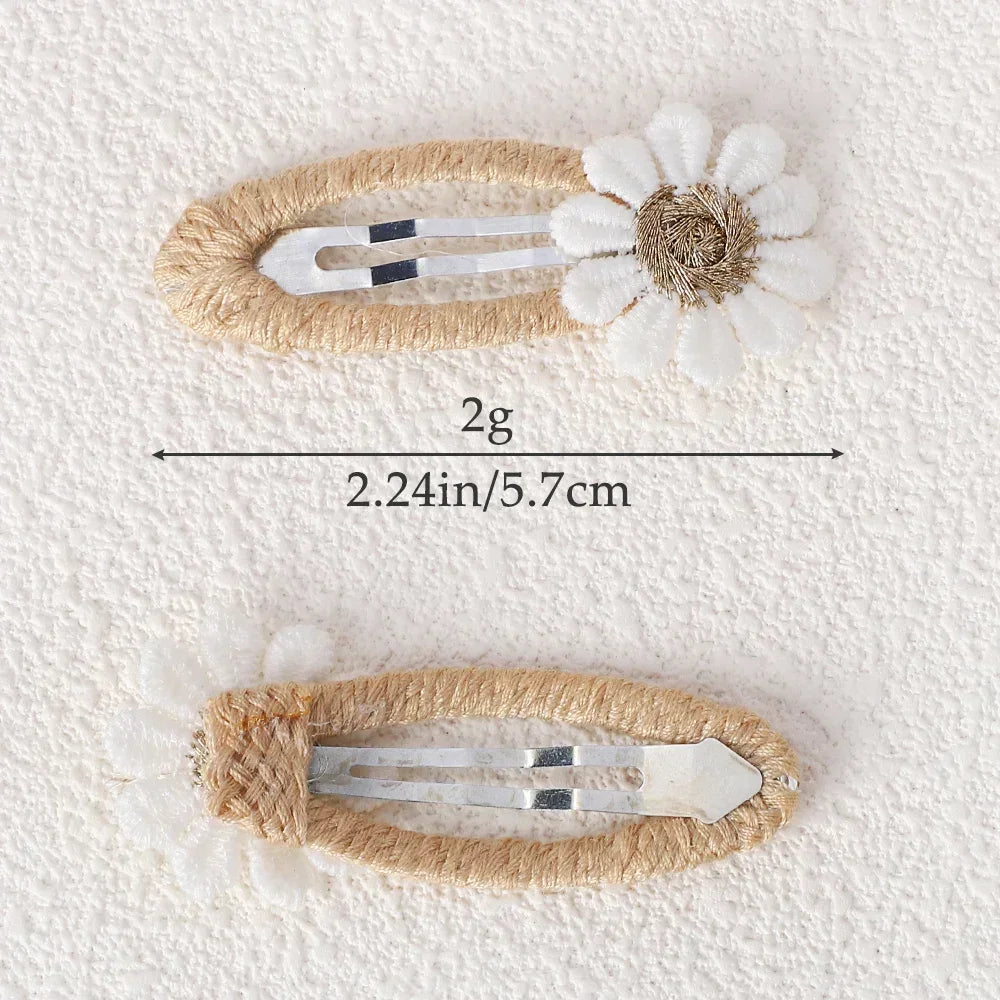 6PCS Cute Daisy Flower Hair Clips Bangs Hairpins for Kids Lace White Barette Princess Hairgripes Children Hair Accessories