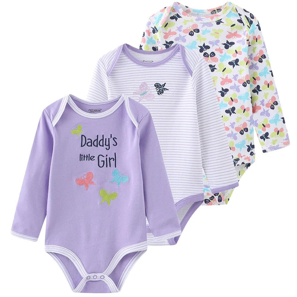 Kiddiezoom 3 Pcs/Lot Spring Autumn Cartoon Long Sleeve Newborn Baby Boy Girl Bodysuits 100%Cotton Soft Infants Clothes
